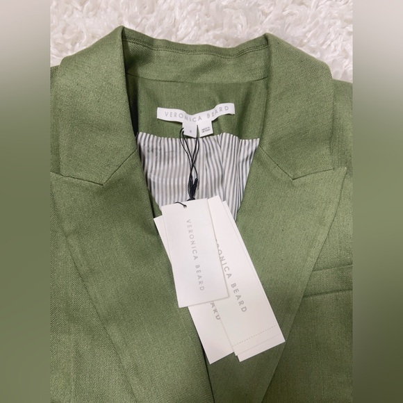 NWT $598 Veronica Beard Sevi Linen-Blend Blazer in Bright Army Size 8 - Picture 9 of 11